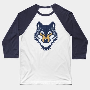 Fair isle knitting grey wolf // spot illustration // navy blue grey and yellow wolf Baseball T-Shirt